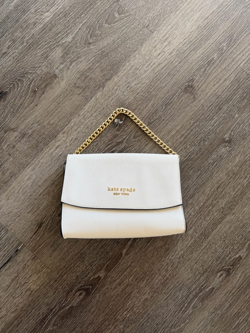 kate spade Cream Leather Shoulder Bag with Gold Chain